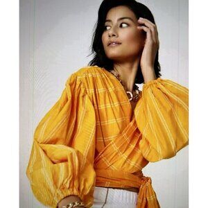 Acler Orange Balloon Sleeve Wrap Wyatt Blouse Size 4